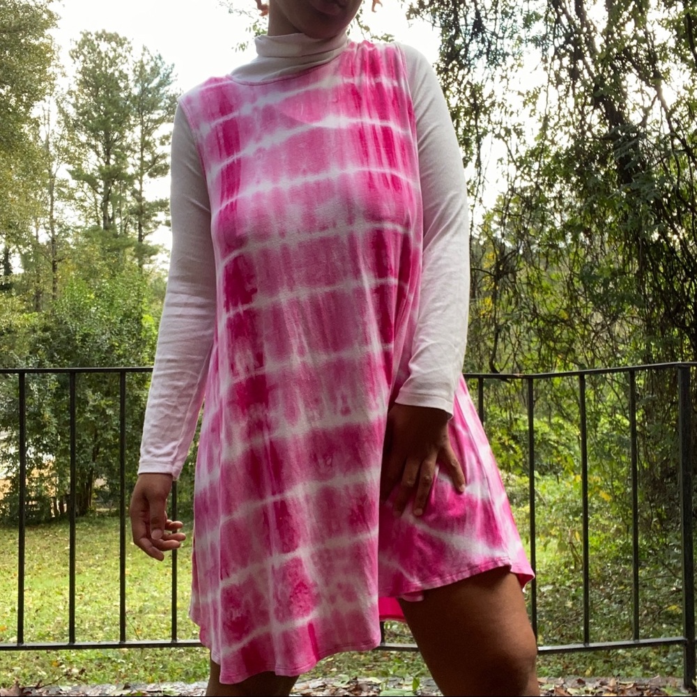 Vintage Pink & White Tie Dye Skater Dress